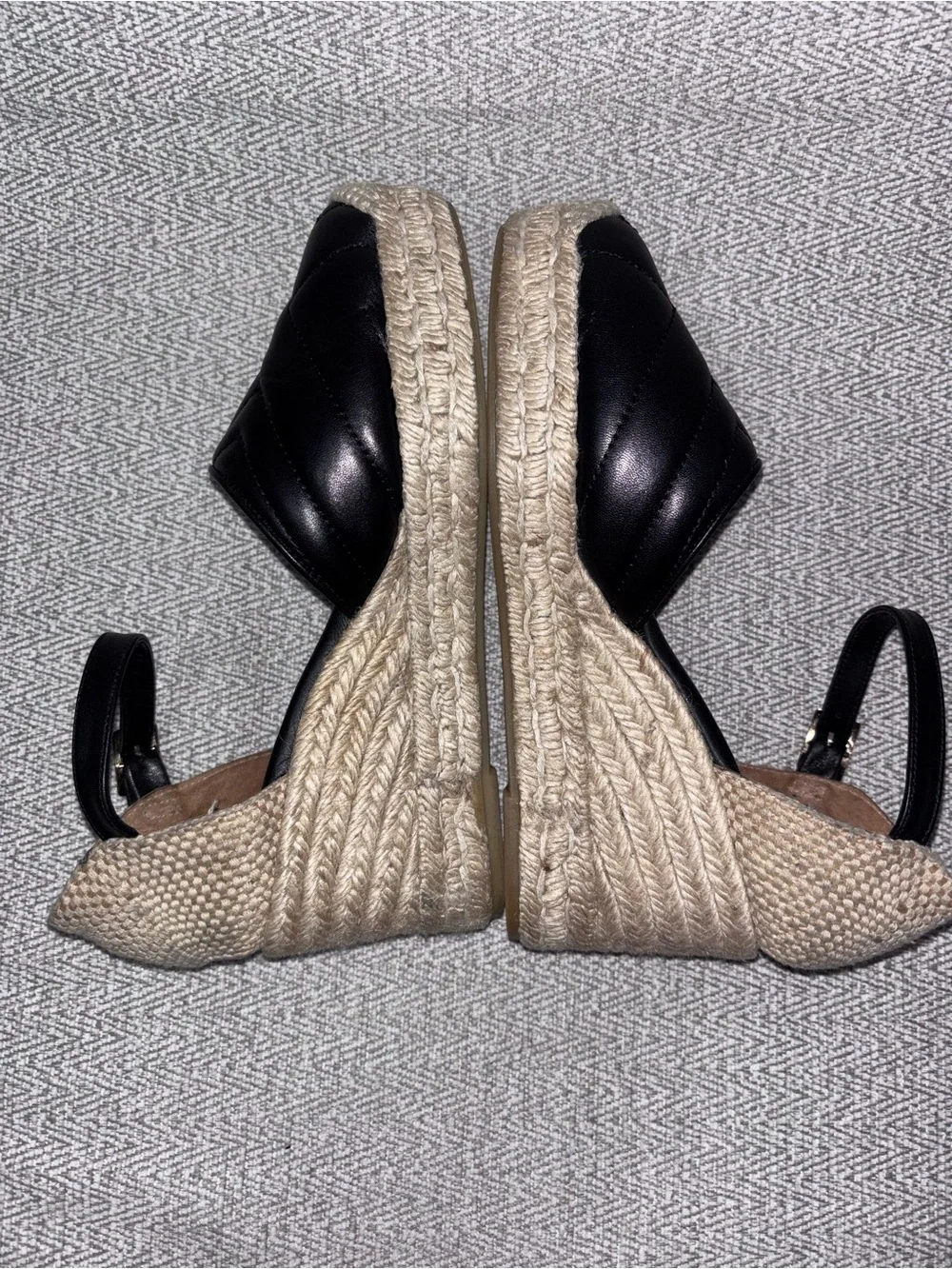 Paloma Barcelo black quilted leather wedge espadrilles ankle strap EU 38 US 7.5